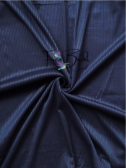 Navy Blue Striped Ribbed Jersey