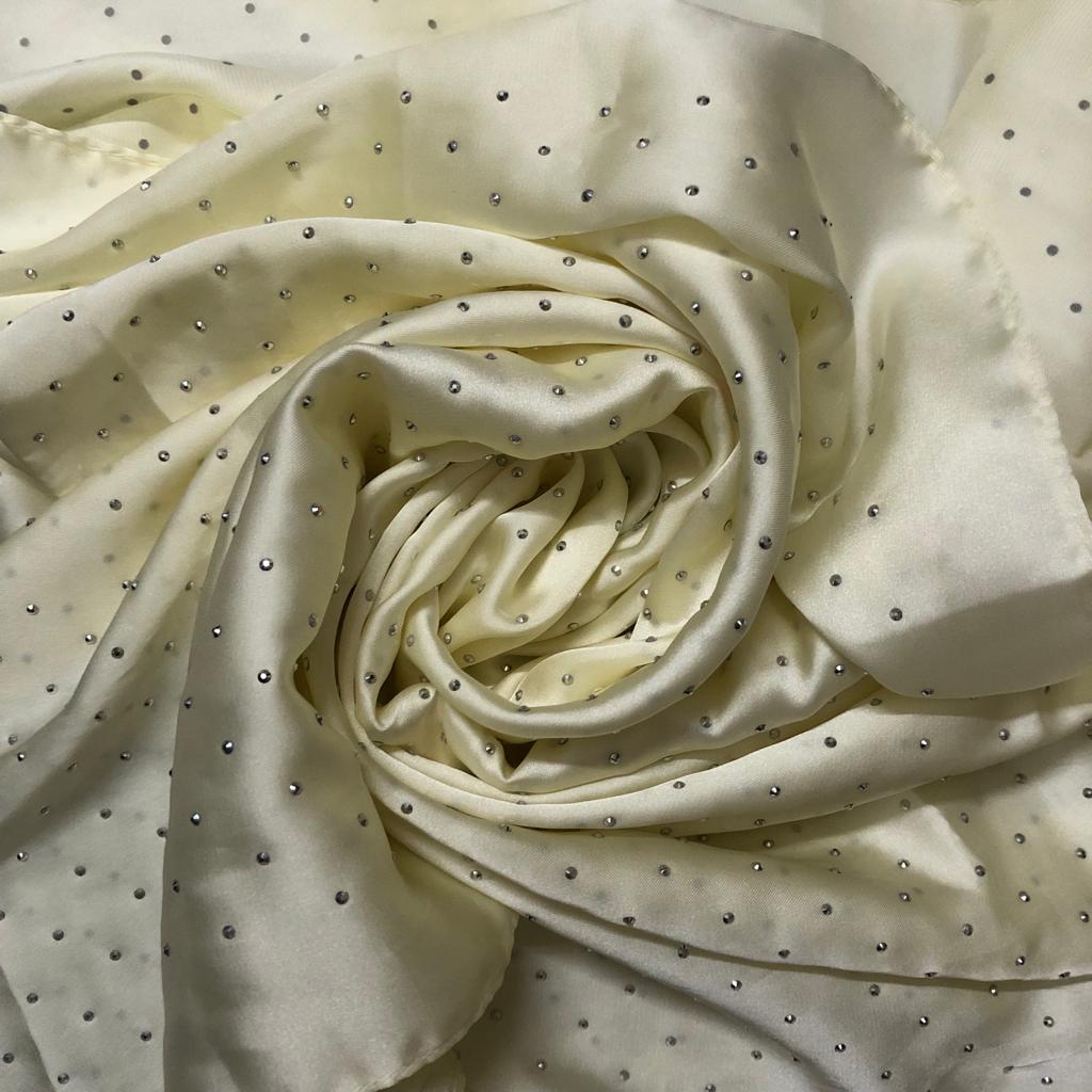 Ivory-Satin Silk with Stones
