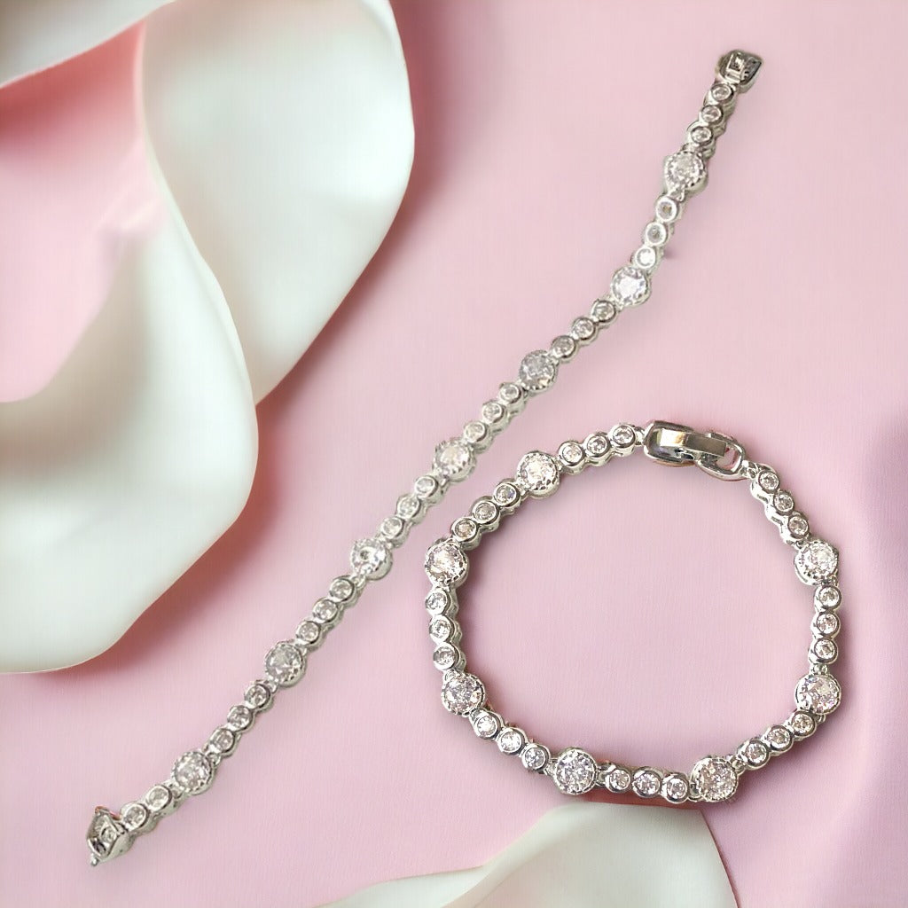 Elegant Round Halo Silver Bracelet