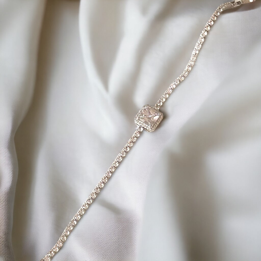 Exquisite Princess Cut Silver Bracelet