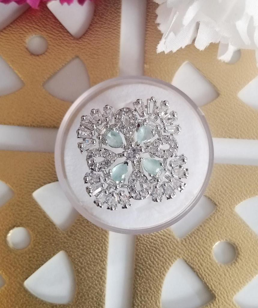 Times Square Silver Aqua Formal Ring